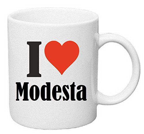 Reifen-Markt Kaffeetasse I Love Modesta Keramik Höhe 9,5cm ? 8cm in Weiß von Reifen-Markt