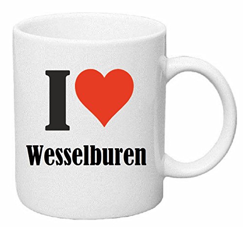 Reifen-Markt Kaffeetasse I Love Wesselburen Keramik Höhe 9,5cm ? 8cm in Weiß von Reifen-Markt