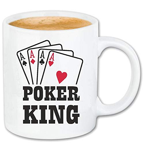 Kaffeetasse POKER KING - POKERRUNDE - SPIELCASINO - GLÜCKSSPIEL - KARTENSPIEL Keramik 330 ml in Weiß von Reifen-Markt
