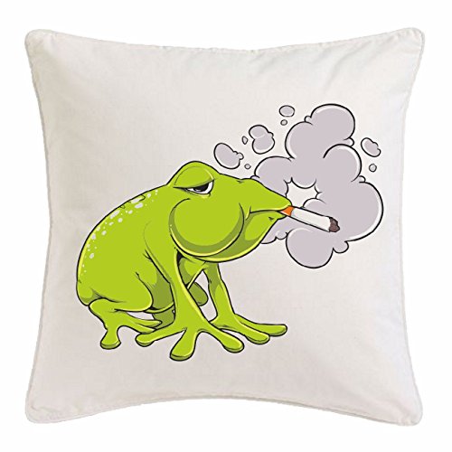 Reifen-Markt Kissenbezug 40x40cm Frosch KRÖTE MIT Zigarette BEIM Rauchen Frosch FROSCHKÖNIG KRÖTE aus Mikrofaser in Weiß von Reifen-Markt