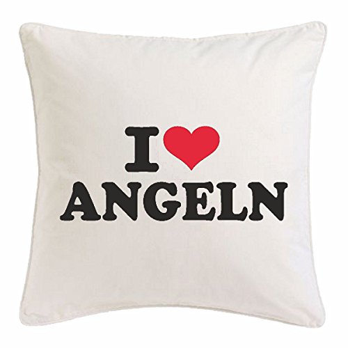 Reifen-Markt Kissenbezug 40x40cm I Love Angeln - Angler - HOCHSEEFISCHER - ANGELRUTE - FISCHFANG aus Mikrofaser in Weiß von Reifen-Markt