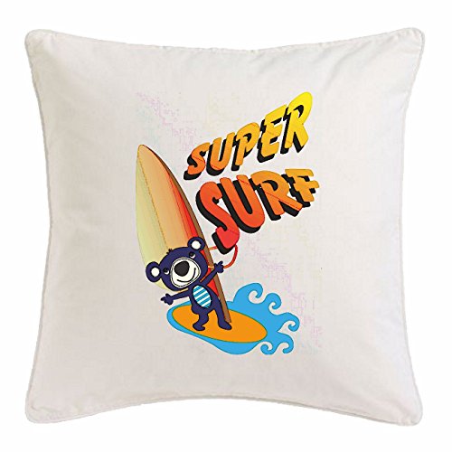 Reifen-Markt Kissenbezug 40x40cm SUPER SURF Kleiner Teddy BÄR BEIM SURFEN Wellenreiten SURFEN Lehrer WEISSER HAI HAIATTACKE Kuscheltier aus Mikrofaser in Weiß von Reifen-Markt
