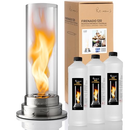 ReimerS Firenado 120 – Premium Tischkamin aus Edelstahl & Glas – Elegante VortexFlame™ Flammenregulierung für Innen & Außen von ReimerS