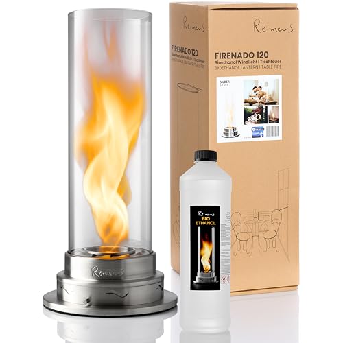 ReimerS Firenado 120 – Premium Tischkamin aus Edelstahl & Glas – Elegante VortexFlame™ Flammenregulierung für Innen & Außen von ReimerS