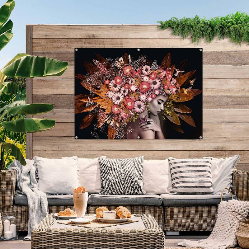home24 Outdoor-Poster Blumenreichtum Wetterbeständiges PVC mit Aufhängeösen Braun 100 x 140 x 0cm von home24
