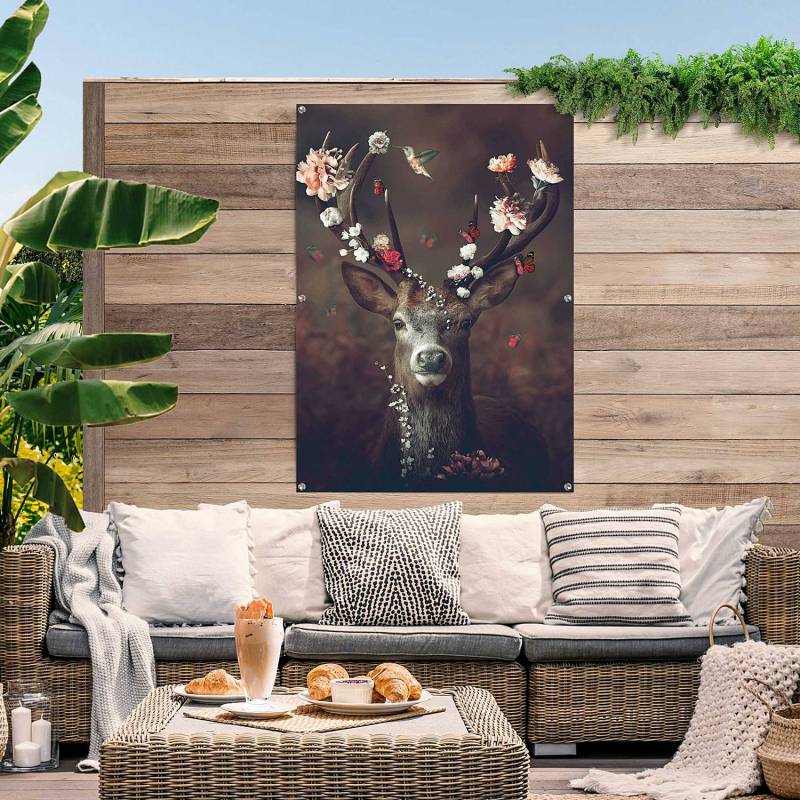 home24 Outdoor-Poster Hirsch Wetterbeständiges PVC mit Aufhängeösen Braun 100 x 140 x 0cm von home24