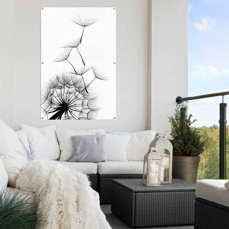 home24 Outdoor-Poster Pusteblume Wetterbeständiges PVC mit Aufhängeösen Schwarz/Weiß 80 x 120 x 0cm von home24