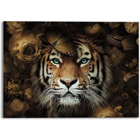 Reinders Glasbild "Glasbild Tiger Tierreich - Blumen - Herbstfarben - Blaue Augen", Tiger, (1 St.) von Reinders!