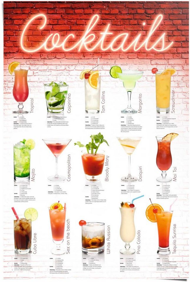 Reinders! Poster Cocktails Rezepte, (1 St) von Reinders!