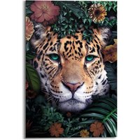 Reinders Wandbild "Wandbild Leopard Blumenkranz - Jungle - Farbenfroh", Leopard, (1 St.) von Reinders!