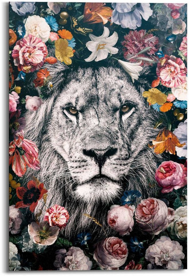 Reinders! Wandbild Wandbild Löwe Blumenkranz - Pflanzen - Farbenfroh, Löwen (1 St) von Reinders!