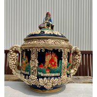 Vintage Punch Bowle Mit Deckel | Um 1940 Westerwälder Steingut Burgrelief Handbemalter Wichtel 4L Fassungsvermögen Vintage Punch Bowle Mit Deckel | Um 1940 Westerwälder Steingut Burgrelief Handbemalter Wichtel 4L Fassungsvermögen von ReinerGermany