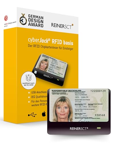 REINER SCT cyberJack RFID Basis I Chipkartenleser für kontaktlose RFID-Chipkarten I Kartenlesegerät für den neuen Personalausweis I Card Reader mit USB-Anschluss I eID Lesegerät von REINER SCT