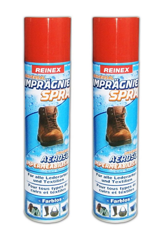 Reinex 2x IMPRÄGNIER SPRAY 2x400ml Impregnierspray Textilschutz 4 (2 Dosen) Imprägnierspray (2 St), Lederschutz Zelt Boot Imprägniermittel Pflege Schuhe Leder Textil von Reinex