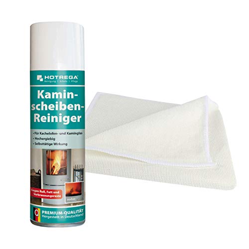 HOTREGA Kaminscheiben Reiniger 300ml inkl. Microfasertuch, Kamin Scheiben Schaum Reiniger Spray von HOTREGA