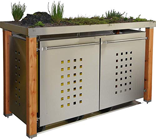 Mülltonnenbox aus Edelstahl mit Lärchepfosten (3X 120l, T-Design, Pflanzenwanne, Edelstahl) von Reinkedesign
