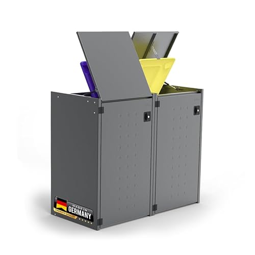 reinkedesign Mülltonnenbox Boxxi 2 x 120L aus verzinktem Stahl Anthrazit I Made in Germany | Inkl. Gasdruckdämpfern | UV-beständig I Schutz vor Nager I Flexibel erweiterbar von reinkedesign