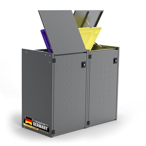 reinkedesign Mülltonnenbox Boxxi 2 x 240L aus verzinktem Stahl Anthrazit I Made in Germany | Inkl. Gasdruckdämpfern | UV-beständig I Schutz vor Nager I Flexibel erweiterbar von reinkedesign