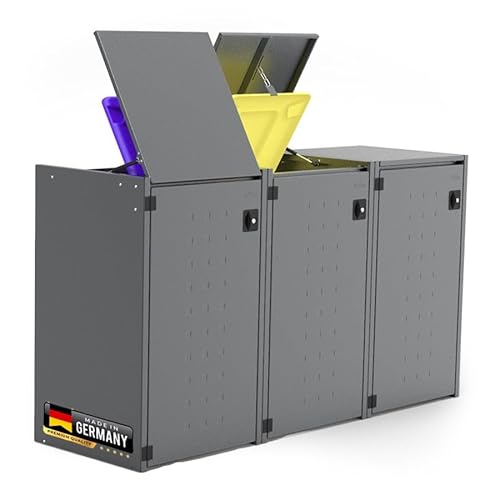 reinkedesign Mülltonnenbox Boxxi 3 x 240L aus verzinktem Stahl Anthrazit I Made in Germany | Inkl. Gasdruckdämpfern | UV-beständig I Schutz vor Nager I Flexibel erweiterbar von reinkedesign