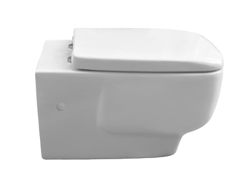 Wand WC/Hänge WC weiß eckig + WC Sitz/Deckel mit Soft Close + Quick Release + Fischer WC Befestigung von Reinkeramik