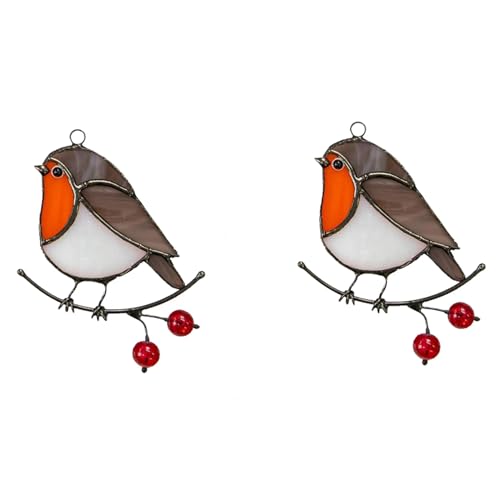 Reinscer 2X Hängende Mehrfarbige Vögel auf Draht Hoch Gebeizt Acryl Sonnenfänger Kreative Platte Hause Raum -Sitzender Robin von Reinscer