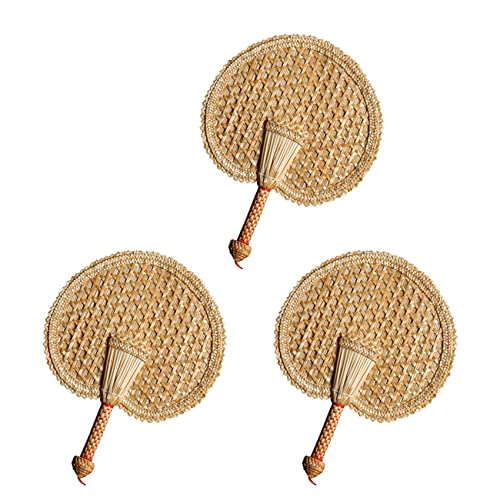 Reinscer 3X Hand Gewebter Gewebter Stroh Hand Ventilator Alter Sommer Natürlicher Hand Ventilator Umwelt Freundlicher Hand Gewebter Ventilator Dekorativer Runder Ventilator von Reinscer