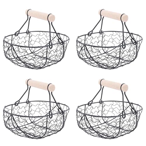 Reinscer 4X Holzgriff Metall Retro Korb Tragbare Multifunktions Gemüse Obst Ei Lebensmittel Praktische Ablagekorb Schwarz Reinscer 4X Holzgriff Metall Retro Korb Tragbare Multifunktions Gemüse Obst Ei Lebensmittel Praktische Ablagekorb Schwarz von Reinscer