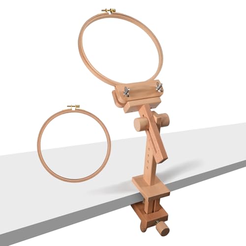 Reinscer HöLzerner Stickrahmenhalter 360 Grad Drehung, Verstellbarer Desktop StäNder, KreuzstichstäNder, mit Stickrahmen von Reinscer