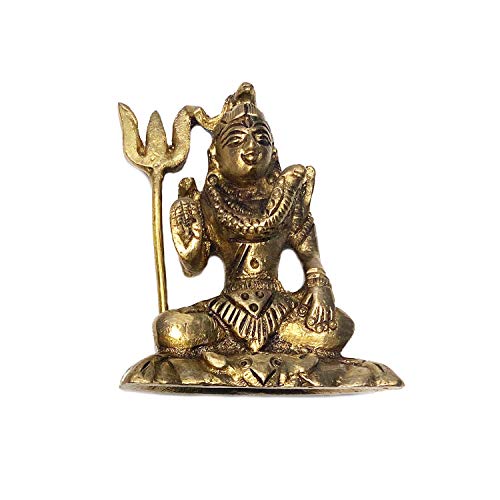 Shiva Figur Messing sitzend mit Trishula 6cm 90g Indischer Gott des Alls Hinduismus Religiöse Statue Herr der DREI Welten Gottheit Skulptur Esoterik von ReiseGut