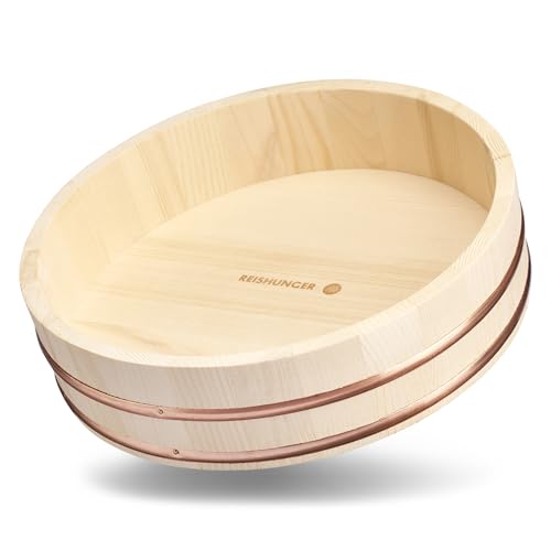 REISHUNGER Hangiri Holzschüssel für Einsteiger, 30cm Durchmesser - Zur Veredlung von Sushi Reis - erhältlich in 30 cm bis 60 cm von Reishunger