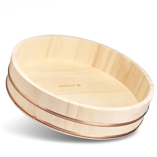 REISHUNGER Hangiri Holzschüssel für Profis (Durchmesser 39 cm) - Zur Veredlung von Sushi Reis - erhältlich in 30 cm bis 60 cm von Reishunger