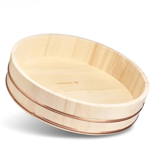 Reishunger Hangiri Holzschüssel für Profis (Durchmesser 39 cm) - Zur Veredlung von Sushi Reis - erhältlich in 30 cm bis 60 cm von Reishunger