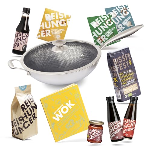 Reishunger Wok Starter Set (11-teilig) - Premium Edelstahl Wok inklusive Zutaten und Kochbuch von Reishunger