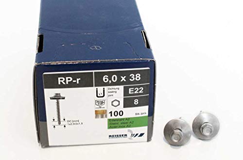 Reisser Schraubentechnik - Schrauben 6,0x38mm, E22 - Bohrschrauben für Trapezblech/Sandwichpaneele (100 Stück) von Reisser Schraubentechnik