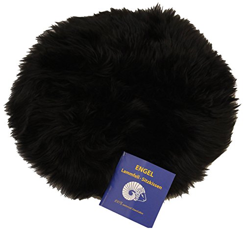 Reissner Lammfelle | DIANA-34-SCH | Sitzauflage | Echtes Schaffell | hochwollig | Seiten eingefasst | Rückseite mit Stoff abgefüttert | rund | 34cm schwarz von Reissner Lammfelle