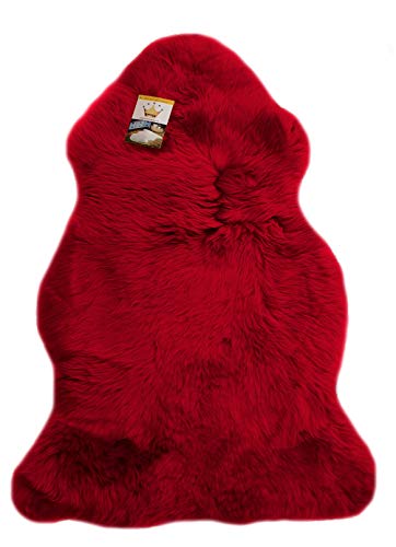 Reissner Lammfelle | Finn DF-95-ROT | Echtes Merino Schaffell | Naturform | hoch-/langflorig | Dekofell Couchauflage Bettvorleger Teppich | rot 95cm von Reissner Lammfelle