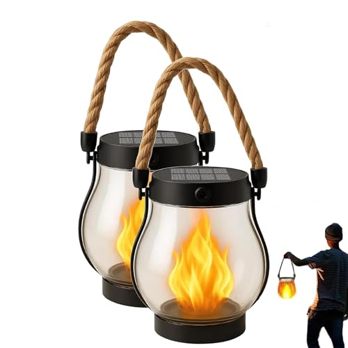 Kaliqo solar, Seiltanz Flamme Solar Lantern Außenleuchten, Dekorative Außenterrasse Laternen, lPX4 Wasserdicht für Außen Hof Balkon (2 Stück) von Reiteag
