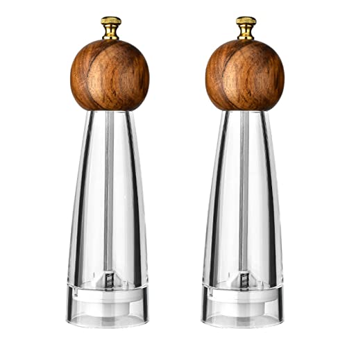 Reiwosee® Pfeffermühle & Salzmühle，2er Set Klassische Transparent Acryl Gewürzmühle，Keramik Klingen Einstellbarer Grobe Mühle，Auch Als Chilimühle für Verschiedene Gewürze Pepper Grinder 8in Wood+Acryl von Reiwosee