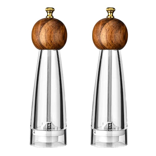 Pfeffermühle & Salzmühle, 2er Set Klassische Transparent Acryl Gewürzmühle, Keramik Klingen Einstellbarer Grobe Mühle, Auch Als Chilimühle für Verschiedene Gewürze Pepper Grinder 8in Wood+Acryl von Reiwosee