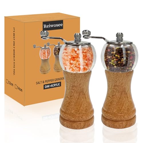 Reiwosee ® Pfeffermühle & Salzmühle，2er Set Klassische Hand Shake Gewürzmühle，EP Material Acryl，Keramik Klingen Einstellbarer Grobe Mühle， Als Chilimühle für Verschiedene Gewürze 6 zoll Pepper Grinder von Reiwosee