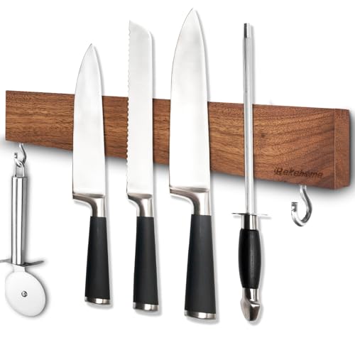 Magnetleiste Messer, Messerhalter magnetisch aus Walnussholz mit 2 Haken, 40cm Magnet Messerhalter Holz mit extra Starkem Magnet Magnetleiste Messer, Messerhalter magnetisch aus Walnussholz mit 2 Haken, 40cm Magnet Messerhalter Holz mit extra Starkem Magnet von Rekehome