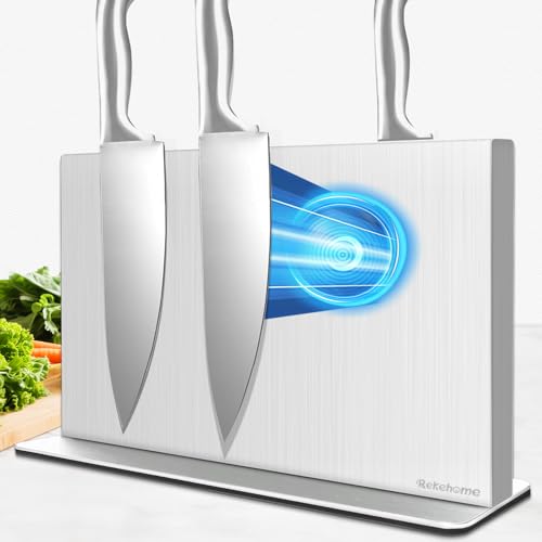 Rekehome Messerblock magnetischer ohne Messer, 40 cm Silber Messerhalter magnetisch aus 304 Edelstahl, beidseitig starker Magnet Knife Holder für eine aufgeräumte Küche von Rekehome