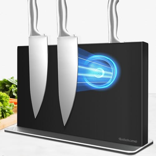Rekehome Messerblock magnetischer ohne Messer, 42 cm Schwarz Messerhalter magnetisch aus 304 Edelstahl, beidseitig starker Magnet Knife Holder für eine aufgeräumte Küche von Rekehome