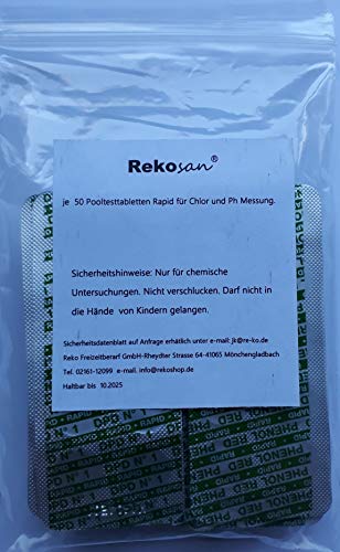 100 Pool Testtabletten von Reko Freizeitbedarf für die Chlor und pH-Wert Bestimmung - 2 x 50 Stück von Reko Freizeitbedarf