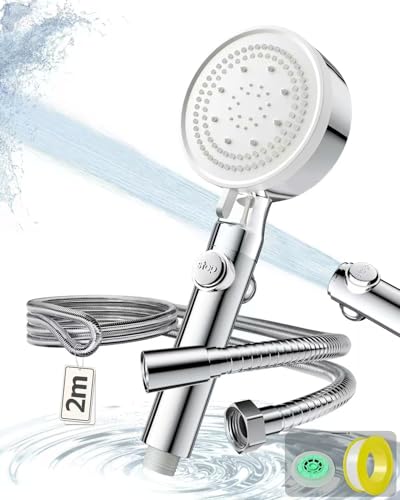 Duschkopf mit 2M Edelstahl-Ex-Schutz-Schlauch, Duschbrause Wassersparend 【49% Einsparung】, Hochdruck Handbrause 【200% mehr Druck】, 5+1 Strahlarten, Stoppfunktion, Chrom Shower Head, Brausekopf Dusche Duschkopf mit 2M Edelstahl-Ex-Schutz-Schlauch, Duschbrause Wassersparend 【49% Einsparung】, Hochdruck Handbrause 【200% mehr Druck】, 5+1 Strahlarten, Stoppfunktion, Chrom Shower Head, Brausekopf Dusche von Rekovan