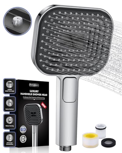 Duschkopf Wassersparend, Duschbrause Groß 135mm, Handbrause mit Antikalk-Funktion 【Lebensmittelechtes Silikon】【43% Wassereinsparung】, AirMix Brausekopf Dusche mit 3 Strahlarten, Chrom (Ohne Schlauch) Duschkopf Wassersparend, Duschbrause Groß 135mm, Handbrause mit Antikalk-Funktion 【Lebensmittelechtes Silikon】【43% Wassereinsparung】, AirMix Brausekopf Dusche mit 3 Strahlarten, Chrom (Ohne Schlauch) von Rekovan