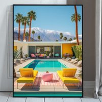 Mid-Century Poolside Oasis Poster, Palm Springs Retro Mansion, Palm Springs, Modern von RelatableStds
