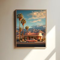 Vintage Palm Springs Diner Scene Poster, Retro Desert Vibes, Mid Century Modern Wall Art, Architecture, Outdoor von RelatableStds