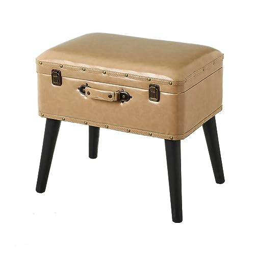 Relax World Hocker in Form eines Koffers aus Leder, Hocker mit Gestell aus MDF, Beine aus Fichtenholz, Höhe Gmbe 25 cm, Behälter 50 x 35 x 20 cm, unterstützt bis zu 100 kg (Beige) von Relax World