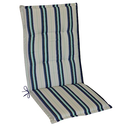 RelaxXL Gartenstuhlauflage Comfort 118x50x5cm Polsterauflage UV-Schutz Wetterfest (Blau-Weiß gestreift) von RelaxXL